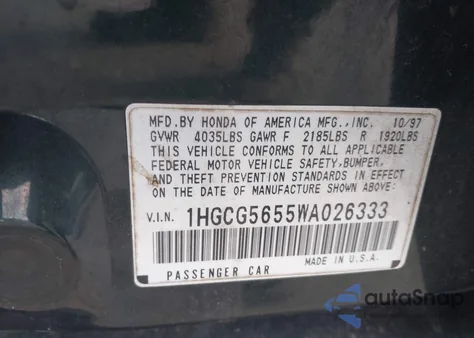 1998 Honda Accord Ex z USA, uszkodzony, nr VIN 1HGCG5655WA026333